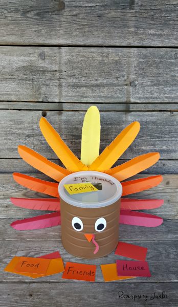 Repurposed Coffee Can into Thanksgiving Turkey Blessings Holder