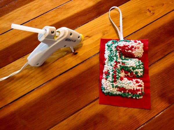 Punch Needle letter ornament. Punch Needle custom ornament. Punch Needle Personalized Christmas Ornament. Beginner punch needle project. Beginner punch  needle DIY. Punch Needle crafts. Punch Needle ideas. Christmas crafts. Christmas DIY. 