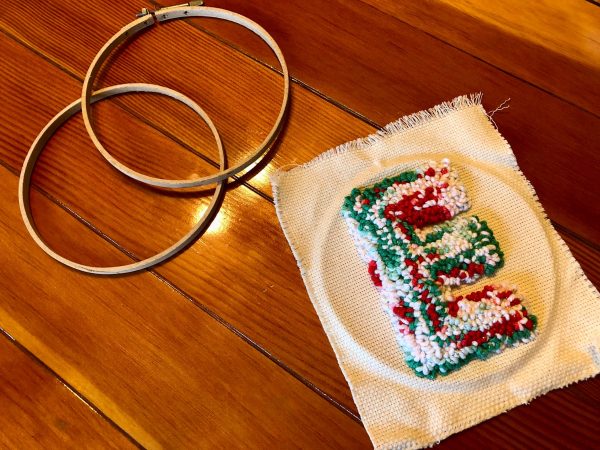 Punch Needle letter ornament. Punch Needle custom ornament. Punch Needle Personalized Christmas Ornament. Beginner punch needle project. Beginner punch  needle DIY. Punch Needle crafts. Punch Needle ideas. Christmas crafts. Christmas DIY. 