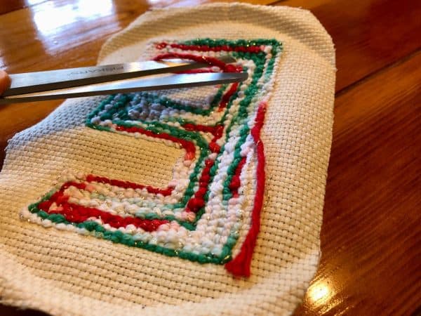 Punch Needle letter ornament. Punch Needle custom ornament. Punch Needle Personalized Christmas Ornament. Beginner punch needle project. Beginner punch  needle DIY. Punch Needle crafts. Punch Needle ideas. Christmas crafts. Christmas DIY. 
