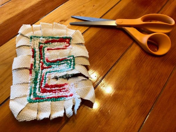 Punch Needle letter ornament. Punch Needle custom ornament. Punch Needle Personalized Christmas Ornament. Beginner punch needle project. Beginner punch  needle DIY. Punch Needle crafts. Punch Needle ideas. Christmas crafts. Christmas DIY. 