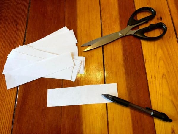 Scissors and printer paper supplies for repurpose empty containers DIY.
