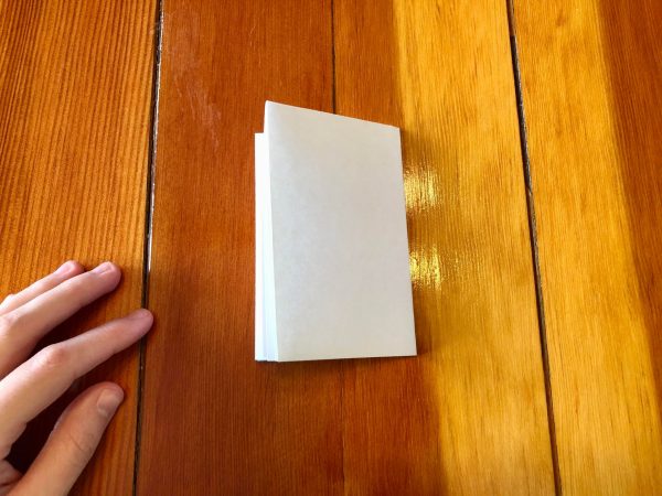Step three of How to make a zine DIY. How to make a zine tutorial. Zine DIY. Zine ideas. Make your own zine. No staples zine. One piece of paper crafts. One piece of paper zine.
