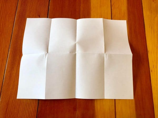 Step four of How to make a zine DIY. How to make a zine tutorial. Zine DIY. Zine ideas. Make your own zine. No staples zine. One piece of paper crafts. One piece of paper zine.