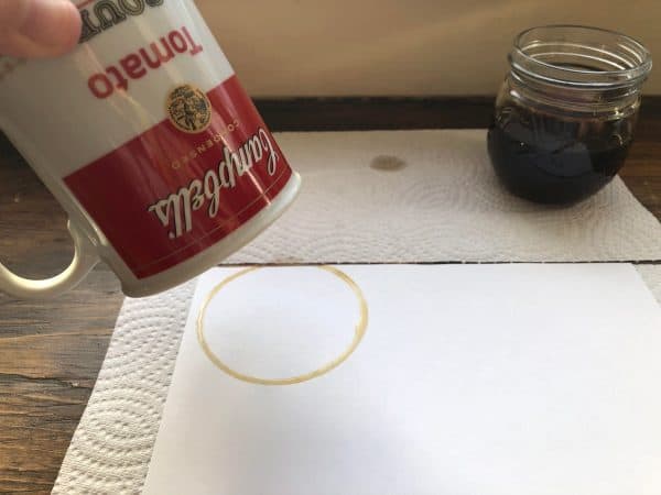 How to make coffee art. Coffee mug. Paintbrush. Spoon. Paper. Supplies for Coffee art. Coffee art DIY. Coffee stain art. Coffee ring art. Mixed media art. Mixed media. Cute quotes. Cute coffee quotes. Coffee quotes. Coffee lover crafts. Coffee lover decor.