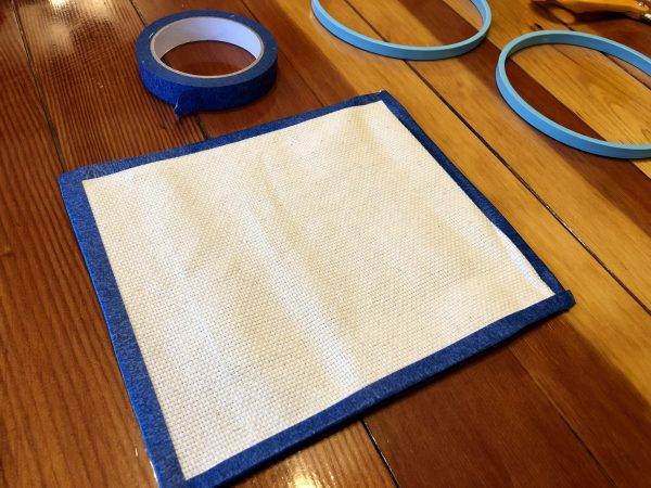 Monks cloth. Embroidery hoop. Painter's tape. Punch Needle project for beginners. Punch Needle ideas.