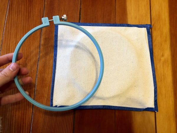 Monks cloth. Embroidery hoop. Painter's tape. Punch Needle project for beginners. Punch Needle ideas.