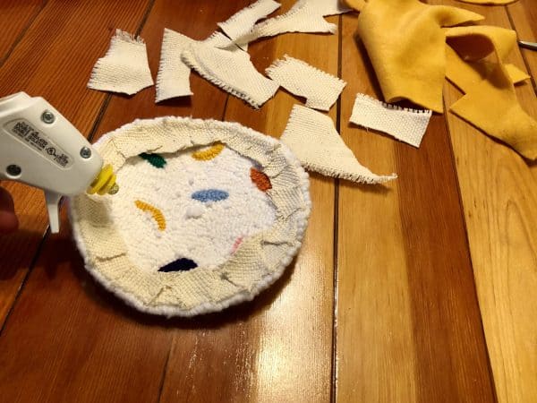 How to make a candle mat DIY. Monks cloth. Hot glue gun. Fleece. Fleece backing. Punch Needle project for beginners. Punch Needle ideas. Acrylic Yarn. Punch Needle.